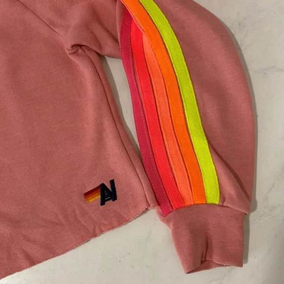 Aviator Nation Pink Rose Neon Bolt Striped Crop Sweatshirt Size Small Colorful - Picture 6 of 8